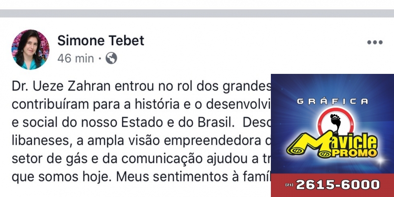 Publicação da senadora Simone Tebet no facebook — Foto: Facebook/Reprodução